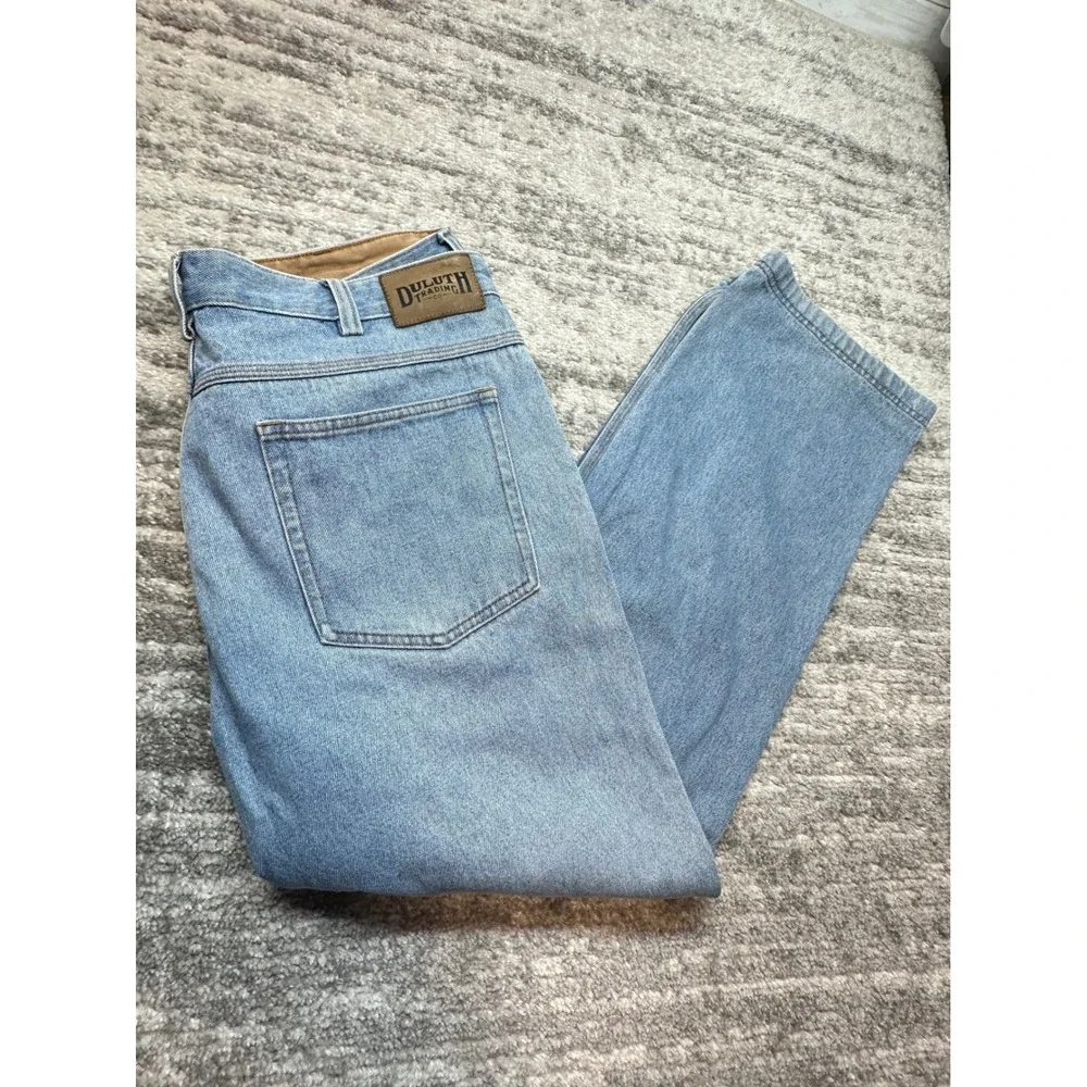 Duluth Trading Jeans Mens 40x30 Blue Light Wash Relaxed Fit Straight Leg Denim